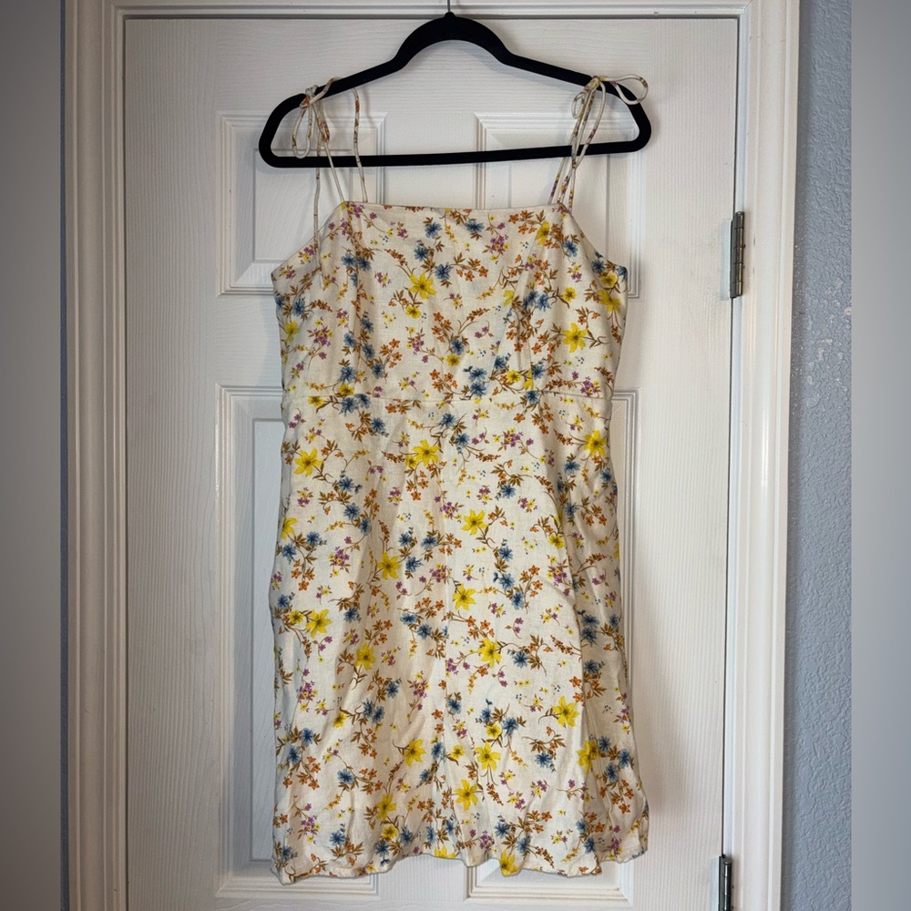 Old Navy Linen Blend Sundress Size L Floral Beach Lined NWOT Pockets